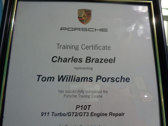 Four day training on Turbo GT2 and GT3 engines, I have 17 similar Porsche Certificates 