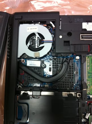 Integrated heat sink on a late-model HP EliteBook laptop.  Note that is is painted black.
