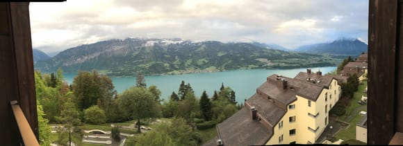 View from room at Gloria in Beatenburg above lake Thun