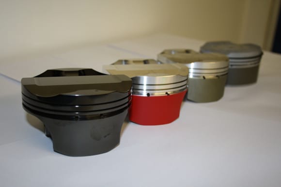 A small selection of pistons with different coatings we tested.