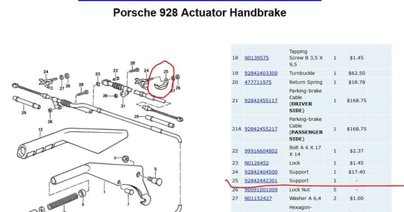 PET via AutoAtlanta, under 'Pedal System/Levers - Actuator Handbrake'.   Item 25. Is NLA here.
