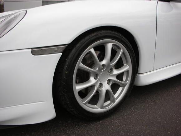 The factory forged GT3 wheels completed the exterior look.  Another set was purchased for the wide 235 front and 315 rear track rubber.  Yes 315/30-18 on a GT3 wheel fits just fine.

Notice the wheel studs provided by Track-Studs.com