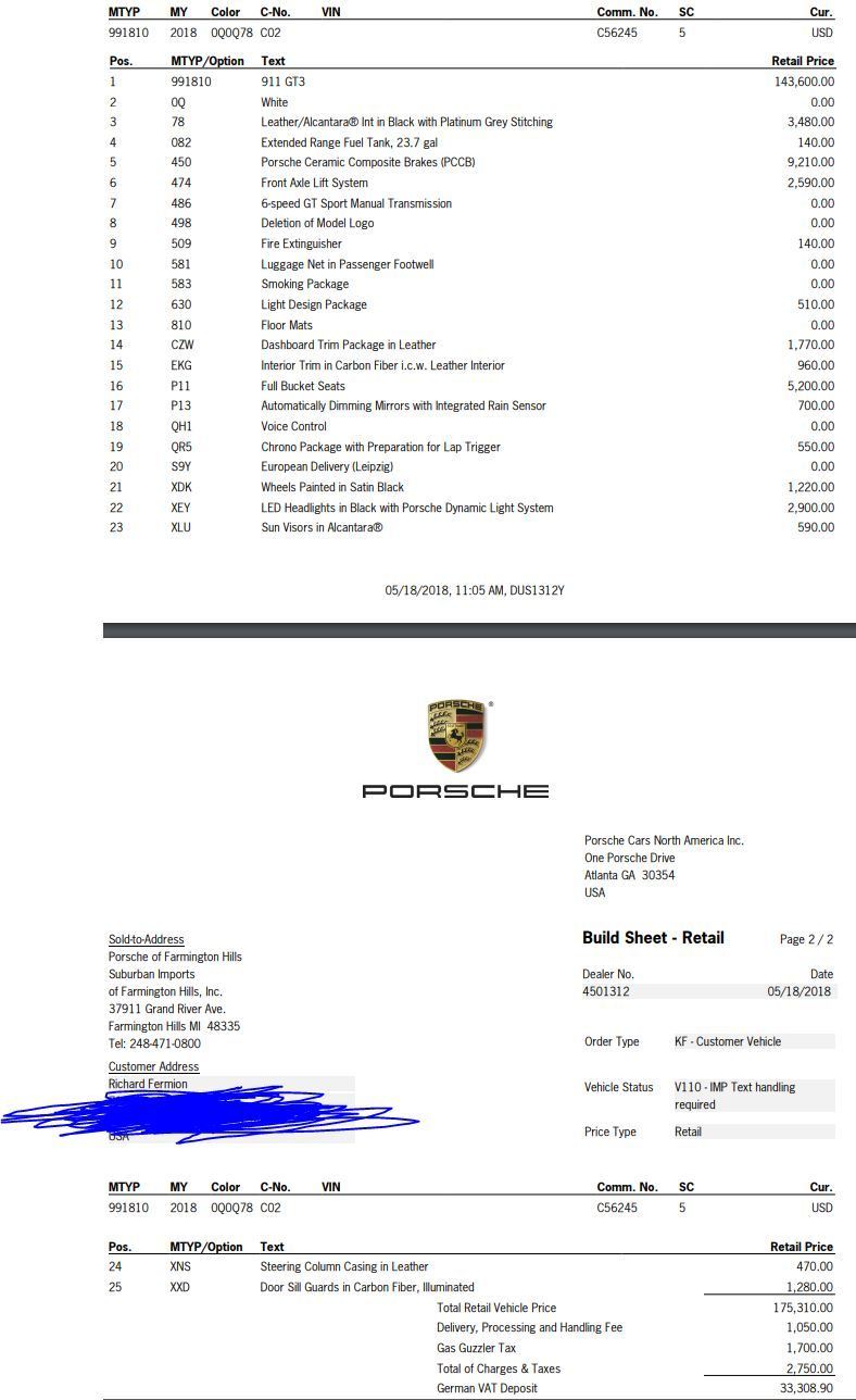 2018 Porsche GT3 - 991.2 GT3 Wing 6 speed (CCB, Buckets, Lift, LED, Ext. Leather, Basically everything) - Used - VIN WP0AC2A99JS176409 - 18,600 Miles - 6 cyl - 2WD - Manual - Coupe - White - Kirkland, WA 98034, United States