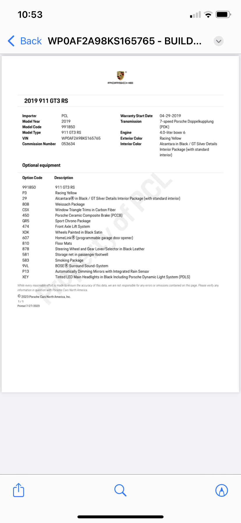 2019 Porsche 911 - 2019 GT3RS 991.2 w/WP - Used - VIN WP0AF2A98KS165765 - 4,500 Miles - 6 cyl - 2WD - Automatic - Coupe - Yellow - Brentwood, TN 37027, United States