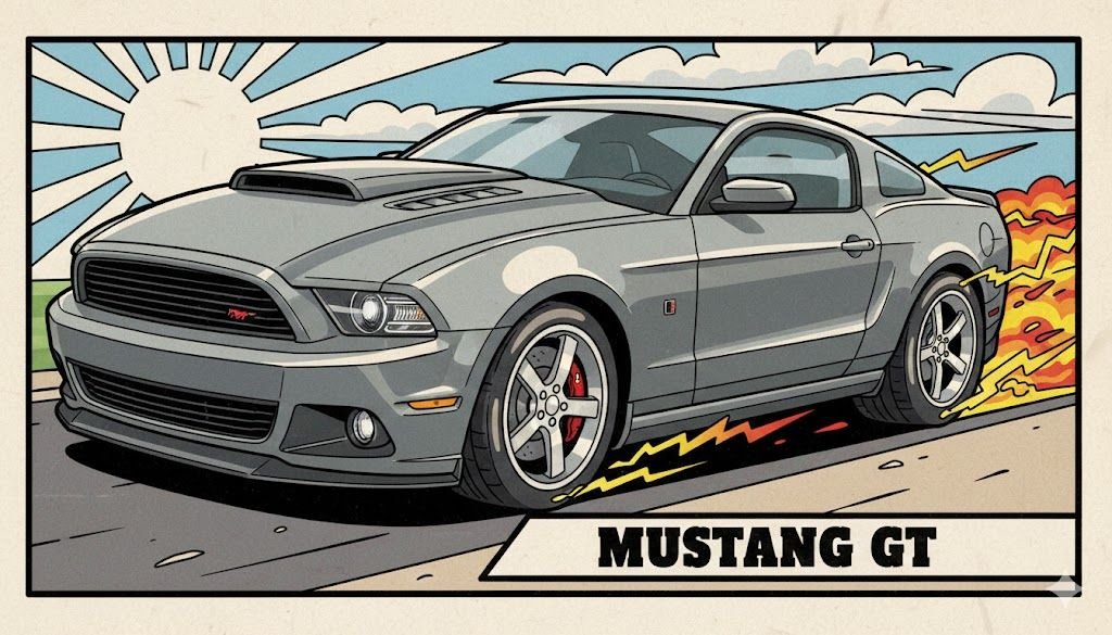 Car looks pretty good, but not really a caricature version.  Ask to create the bubble gum car trading cards of the 70s.  Not exactly what I had in mind, but actually a pretty good image.  This was with Co-Pilot.