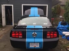 5.5hrs to Plati-Dip the Grabber Blue racing stripes with white pins to clean up the edges.