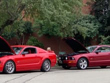 Our 2006 TorchRed GT and our friend Carol's 2006 RedFire GT
