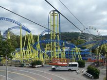Modern steel coaster and ferris wheel