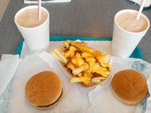 The famous chili fries in the middle of two shakes and burgers. Very tasty.