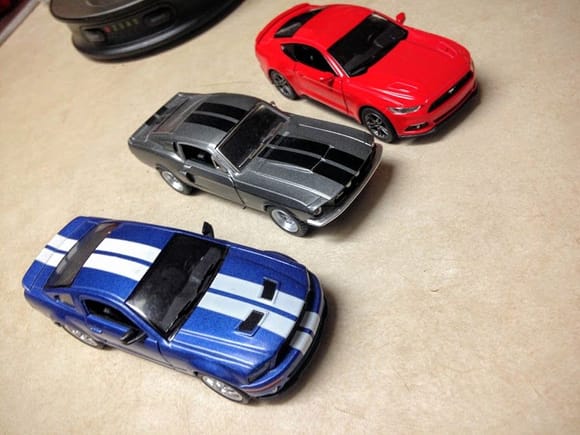 I found the red 1/38 scale '15 Mustang. The other two I have had for a while. All came from Kroger grocery stores.