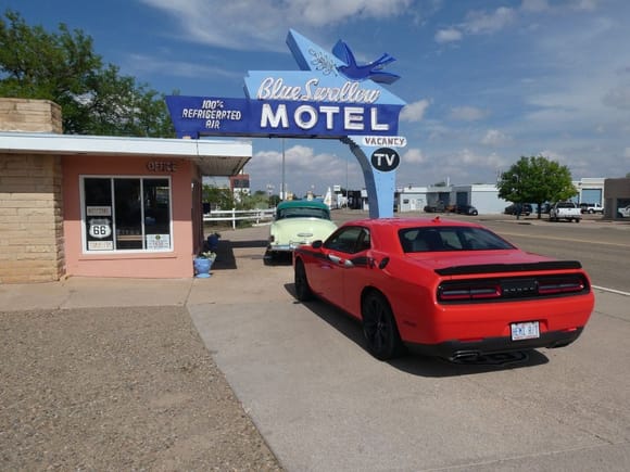 One of the oldest surviving motels along Rte 66 in Tucumcari, NM. Each room gets a garage. Talk about lucky? It hailed that night. Neon lights were damaged a few nights earlier from similar hail.