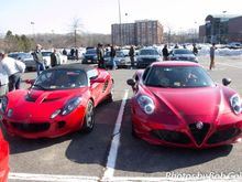 Front view, Elise & Alfa 4C.