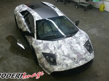 Camo Lambo after vinyl wrap completion.