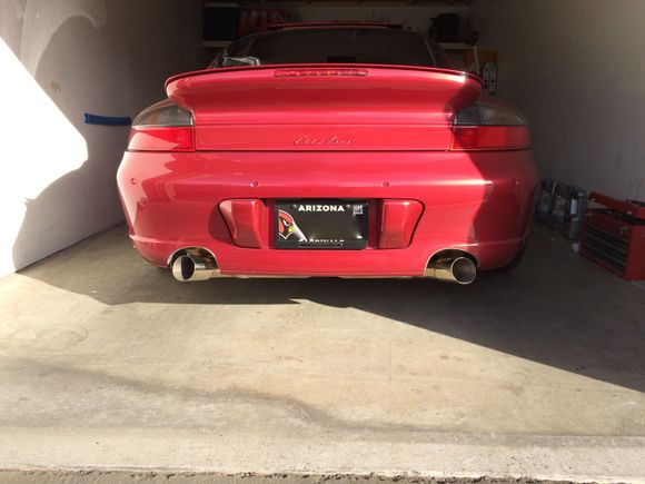 Kline 3.0" Xpipe exhaust installed.  Apparently the tips were installed wrong.  I switched them later.