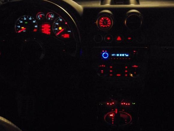 Interior including Kicker EQ, Kenwood headunit radio and Stewart Warner boost gauge