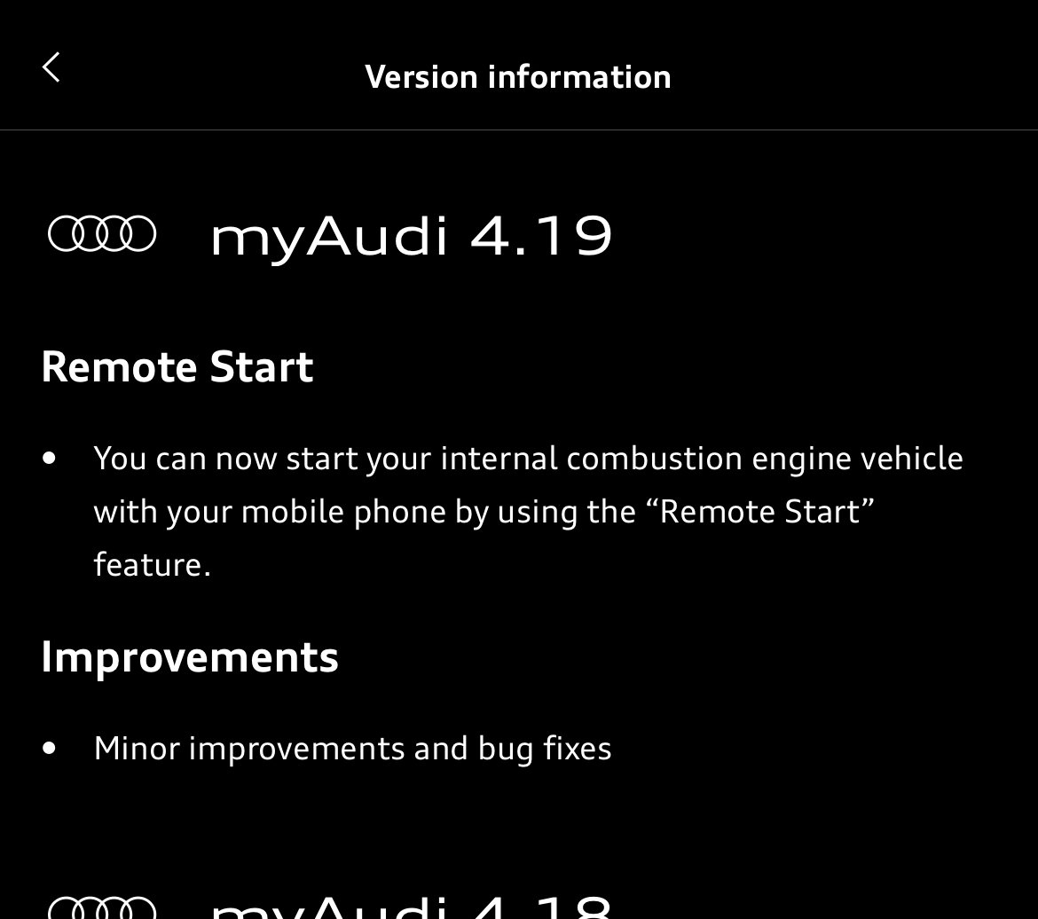 MyAudi App says remote start now available 4.19 AudiWorld Forums