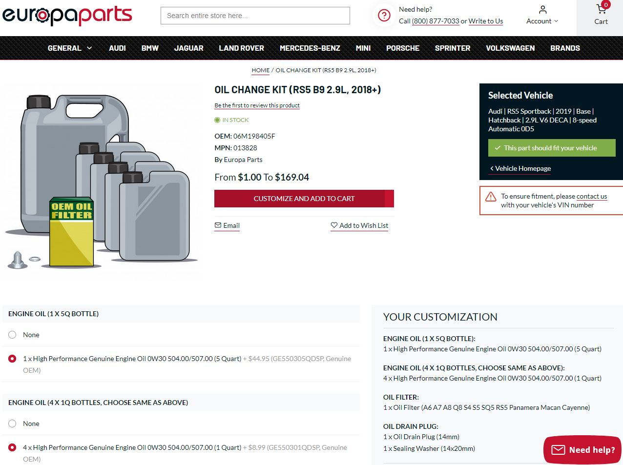 VW High Performance Genuine Engine Oil 0W30 GE550301QDSP