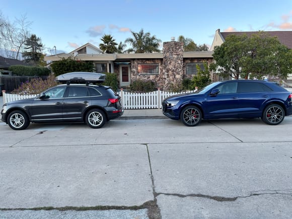 Still have our 2014 Audi Q5 TDI (lava gray) and added the Audi Q8 to tow the AirStream! 