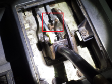 The cable leads to down here, and I noticed the plastic for it is broken.