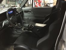 Rugged Ridge seats installed. Need to weld braces on the factory seat bracket, and the aluminum mounts provided with the seats. Have some side to side wobble.