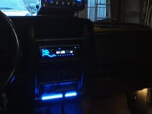 on top my new Cobra 29 LTD chrome CB with a blue accent light, and then my sony deck and my 8&quot; neon all light up