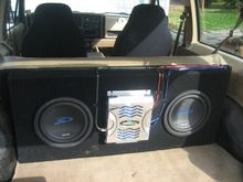 Custom box by ME to ten inch alpine type S and a 600 watt amp box is built to 1 cub foot per sub and if anyone is interest dont be afraid to ask