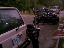$1,200 Jeep gets the tarp all the bikes get he rain hahaha
