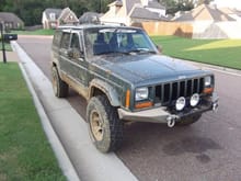 My Jeep XJ at another friends house after a trip offroading