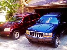 My two WJ's that I bought after I sold my TJ, got the 99 Maroon Limited 4x4 for $800 bucks with a blown trans,  and the 2001 Blue 2 wheel with a bad head for $1100 (the nightmare WJ)