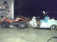 This is a friends four wheeler that we bagged .... this beast lays frame and is still trail capable. The golf kart is my baby....its a '63 Harley with hydraulics.