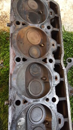 Well after exam head its appears obvious its cracked!!If you look at this pict u can see it in the middle area and the valves are Shot!!! Lol, I could get discouraged but nothing will change! Luckily i have saved a head from previous build on 1 my Comanches ..will see if its any good i guess! Now keep degreasing and start to order all the goodies for rebuild hopfully soon.. wait to see how block looks at shop.