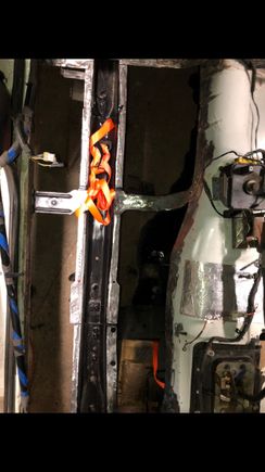 The air chisel chewed right through the spot welds and made peeling the floor pan away quite easy. I had used a hammer and chisel in the past for this… 

Decided to dab some POR-15 I had left from a previous project on the inside of the frame rail. 