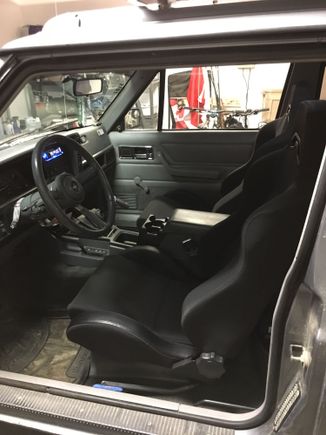 Rugged Ridge seats installed. Need to weld braces on the factory seat bracket, and the aluminum mounts provided with the seats. Have some side to side wobble.