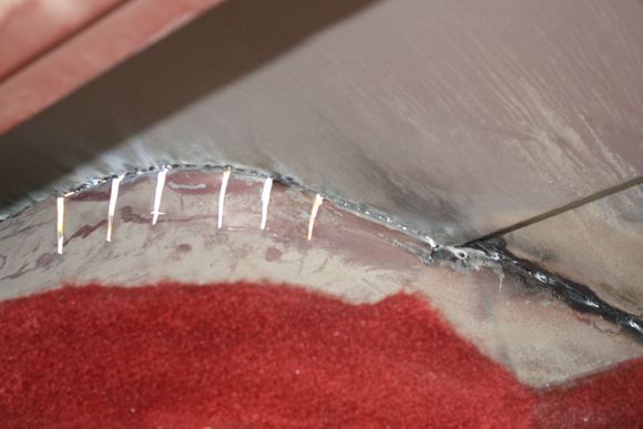 Looking from the inside looking at the top of the fender and the slits I made to allow for shaping to fit the outer skin.