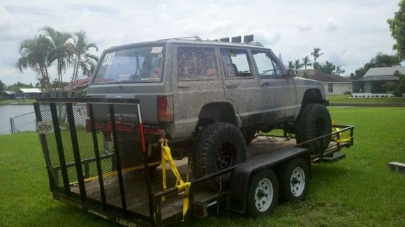 On the trailer, After a night in the woods.
