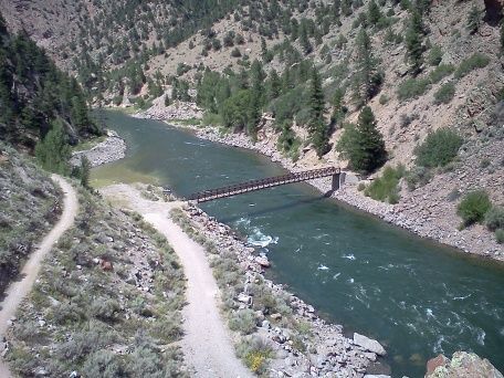Black Canyon, Gunnison river. Morrow Point Dam at base looking west