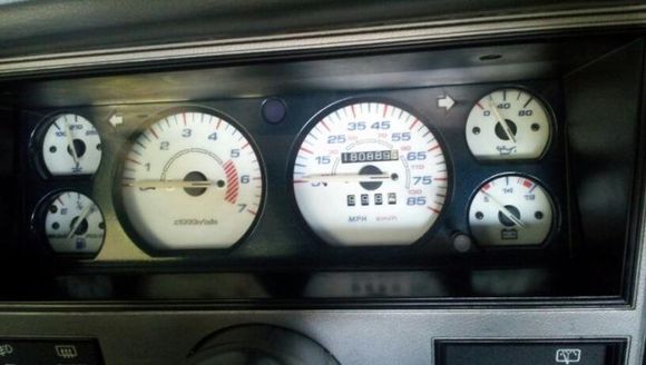 White face glow gauges, painted gauge bezel, white turn signal. indicator lenses, flipped high beam indicator lense