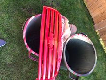 Masked off the chrome and sprayed the red grille 