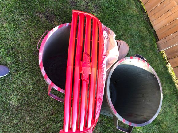 Masked off the chrome and sprayed the red grille 
