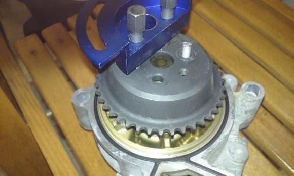 pump with sprocket, tool and pilot stud.  The sprocket will be inside the chain cover.