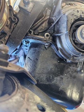 #4. Oil Pan area, left of lower timing belt cover.