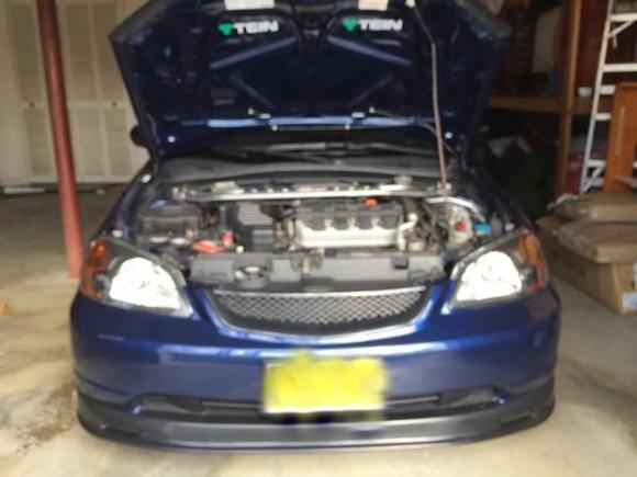 front facia showing ABS grill, Muguen lip and CS Sports one piece strut bar