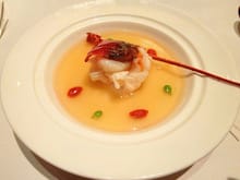 Baby lobster tail steamed bathing in an eggwhite based sauce, delicious !!!