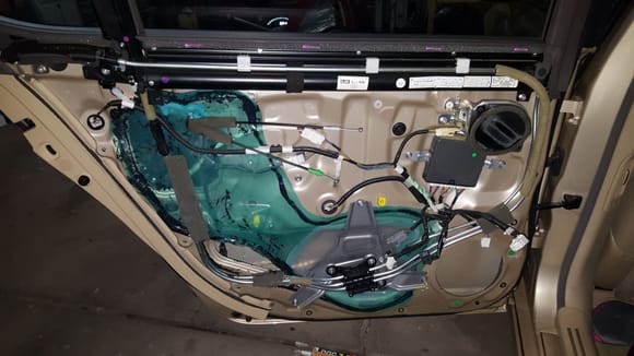 I've never seen such a busy door.  The air bag setup with what look like stainless steel air lines was interesting.   I removed the speaker to install the adhesive. 