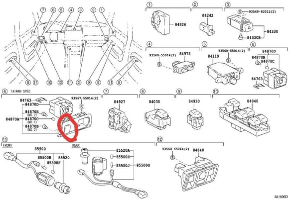 Am.attempting to identify rocker switch circled in red. Diagram is left hand drive vehicle. Thanks.