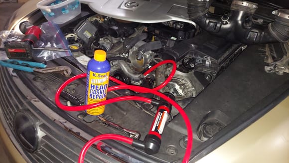 Then I pumped the k seal gunk in followed by the coolant I had pumped out.  