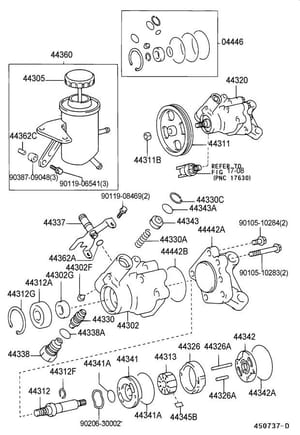 Diagram at upper left depicts resorvoir, rubber bushings, spacers, and bolts.
Lexus discontinued these rubber bushings...although every 1998-2000 LS400 tequires replacement at this point.