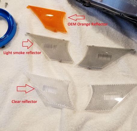 Comparision of OEM orange on top.
Light smoke in the middle.
Clear on the bottom.