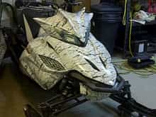 2009 Yamaha APEX in with white base coat in Black Marble print