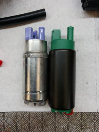 The AEM fuel pump is longer than the stock pump. The AEM pump is about 7mm longer